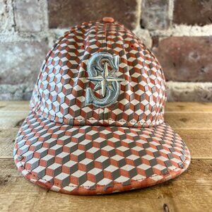 New Era Seattle Mariners Orange 3D Diamond Cube Hat Cap Size 7 3/8 Rare